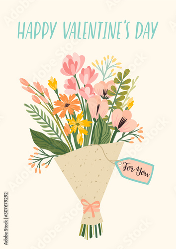 Illustration bouquet of flowers. Vector design concept for Valentines Day