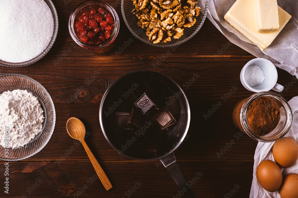 Ingredients for baking homemade brownies Ingredients for baking homemade brownies