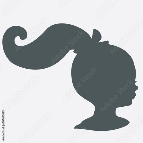 Black silhouette of baby profile, vector shape, hair