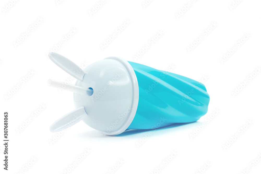 reusable plastic cup with straws on a white background reusable plastic cup with straws on a white background