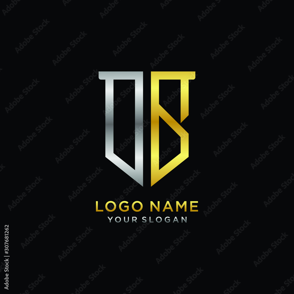 Abstract letter OB shield logo design template. Premium nominal monogram business sign.shield shape Letter Design in silver gold color Abstract letter OB shield logo design template. Premium nominal monogram business sign.shield shape Letter Design in silver gold color