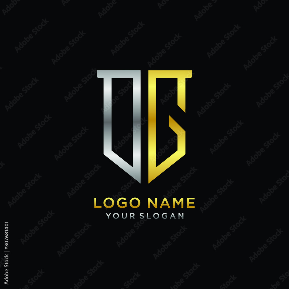 Abstract letter OG shield logo design template. Premium nominal monogram business sign.shield shape Letter Design in silver gold color Abstract letter OG shield logo design template. Premium nominal monogram business sign.shield shape Letter Design in silver gold color