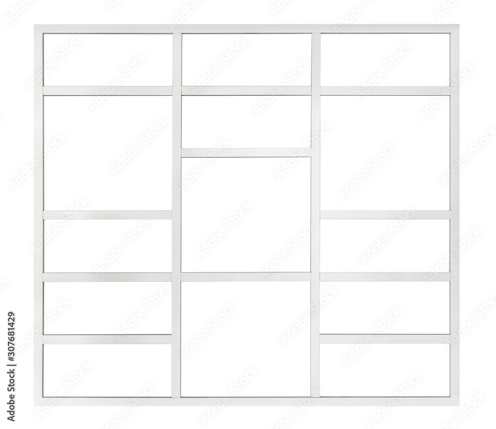 Modern style clear glass window isolated on white background, Empty interior pvc frame for business co working space office design element Modern style clear glass window isolated on white background, Empty interior pvc frame for business co working space office design element