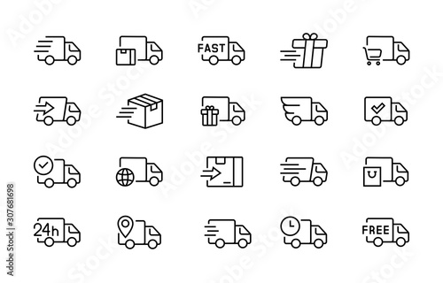 set of delivery truck icons editable vector stroke 96x96 pixel perfect photo