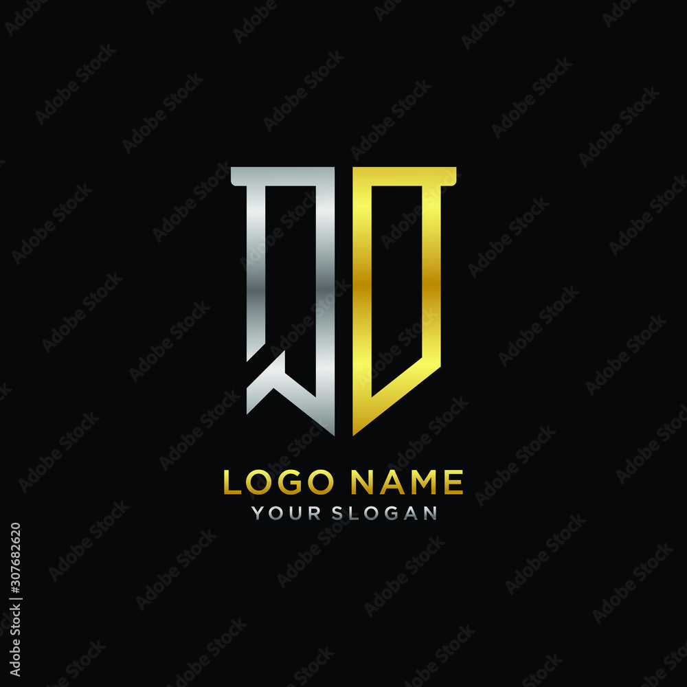 Abstract letter QD shield logo design template. Premium nominal monogram business sign.shield shape Letter Design in silver gold color Abstract letter QD shield logo design template. Premium nominal monogram business sign.shield shape Letter Design in silver gold color