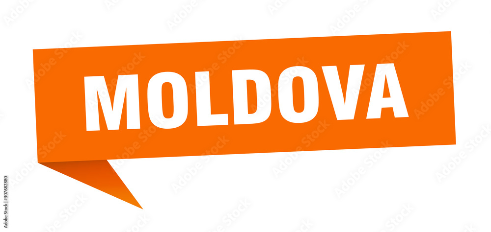 Moldova sticker. Orange Moldova signpost pointer sign Moldova sticker. Orange Moldova signpost pointer sign