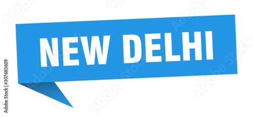 New Delhi sticker. Blue New Delhi signpost pointer sign