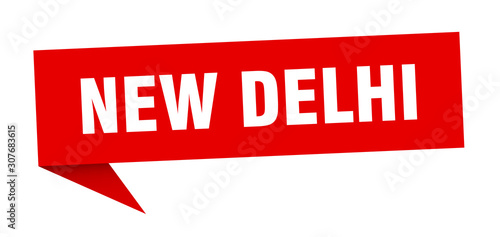 New Delhi sticker. Red New Delhi signpost pointer sign