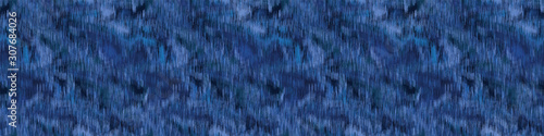  Dark Classic Blue Blotched Banner Background. Water Blot Effect Dye Indigo Texture. Resist Mottled Seamless Pattern. Marbled Border Header Textile. Japan Indonesian Style. Vector Repeat Edging Eps 10