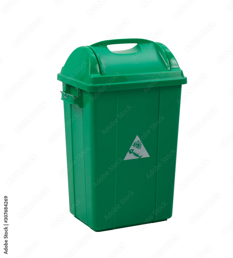 green trash bin for organic garbage isolated on white green trash bin for organic garbage isolated on white