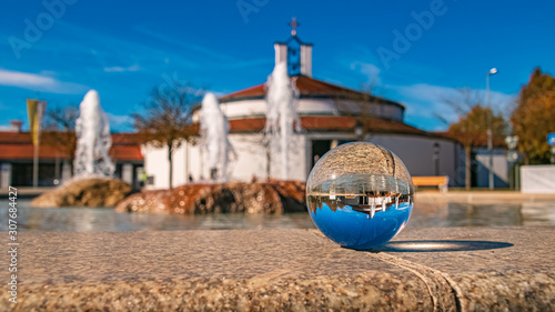 Crystal ball landscape shot at Bad Griesbach, Bavaria, Germany photo