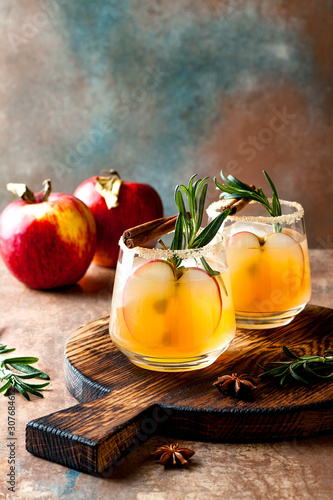 Smoky apple cider margarita fall cocktail with cinnamon, rosemary and star anise