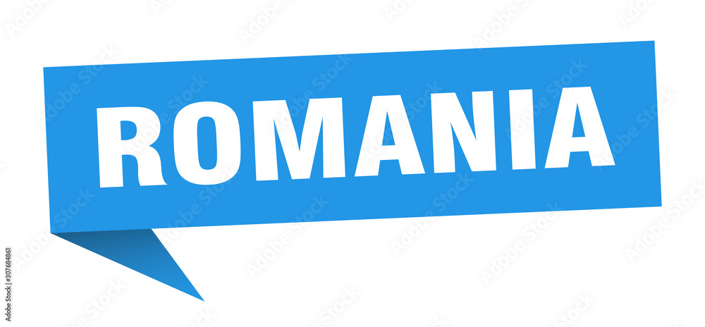 Romania sticker. Blue Romania signpost pointer sign