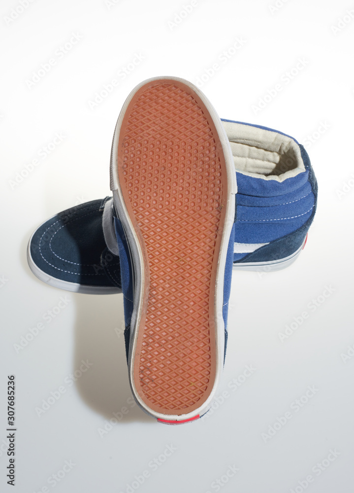 london, england, , 18/05/2019 Vans Sk8-Hi Wedge High Top Shoes marine and  white Iconic retro vintage classic fashion revival sneakers. skateboarding  culture. vans off the wall. Stock Photo | Adobe Stock