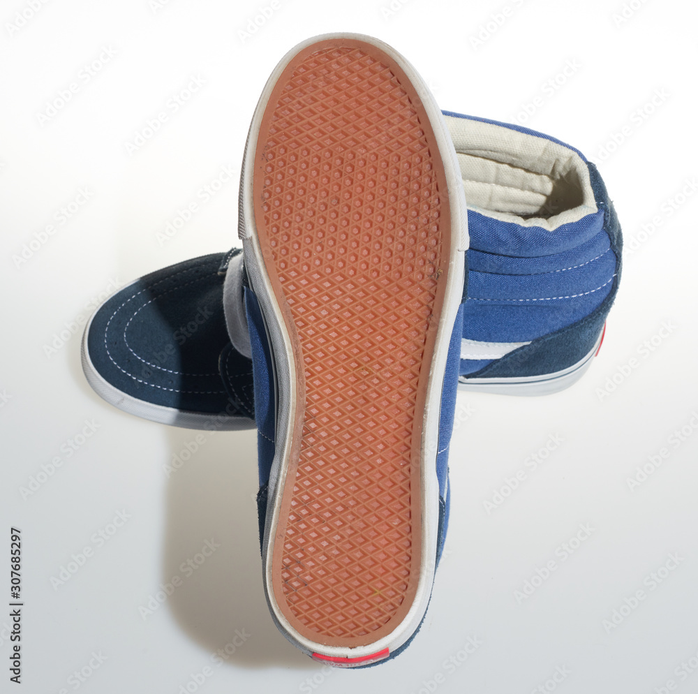 london, england, , 18/05/2019 Vans Sk8-Hi Wedge High Top Shoes marine and  white Iconic retro vintage classic fashion revival sneakers. skateboarding  culture. vans off the wall. Stock Photo | Adobe Stock