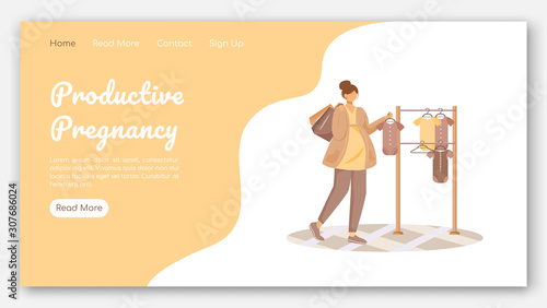 Productive pregnancy landing page vector template. Clothing store for babies website interface idea with flat illustrations. Shopping homepage layout. Web banner, webpage cartoon concept