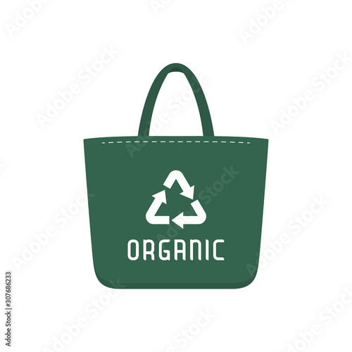 Shopping eco bag with green recycling symbol. Vector illustration