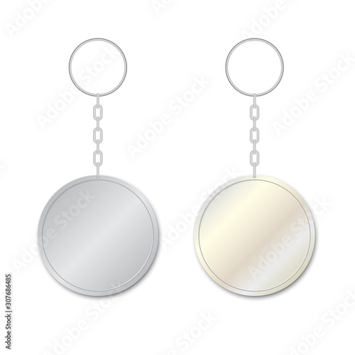 Two metallic key chain pendants. Vector illustration