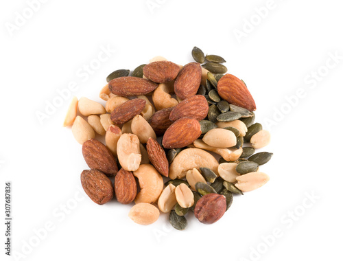 .mix of nuts and grains on a white background