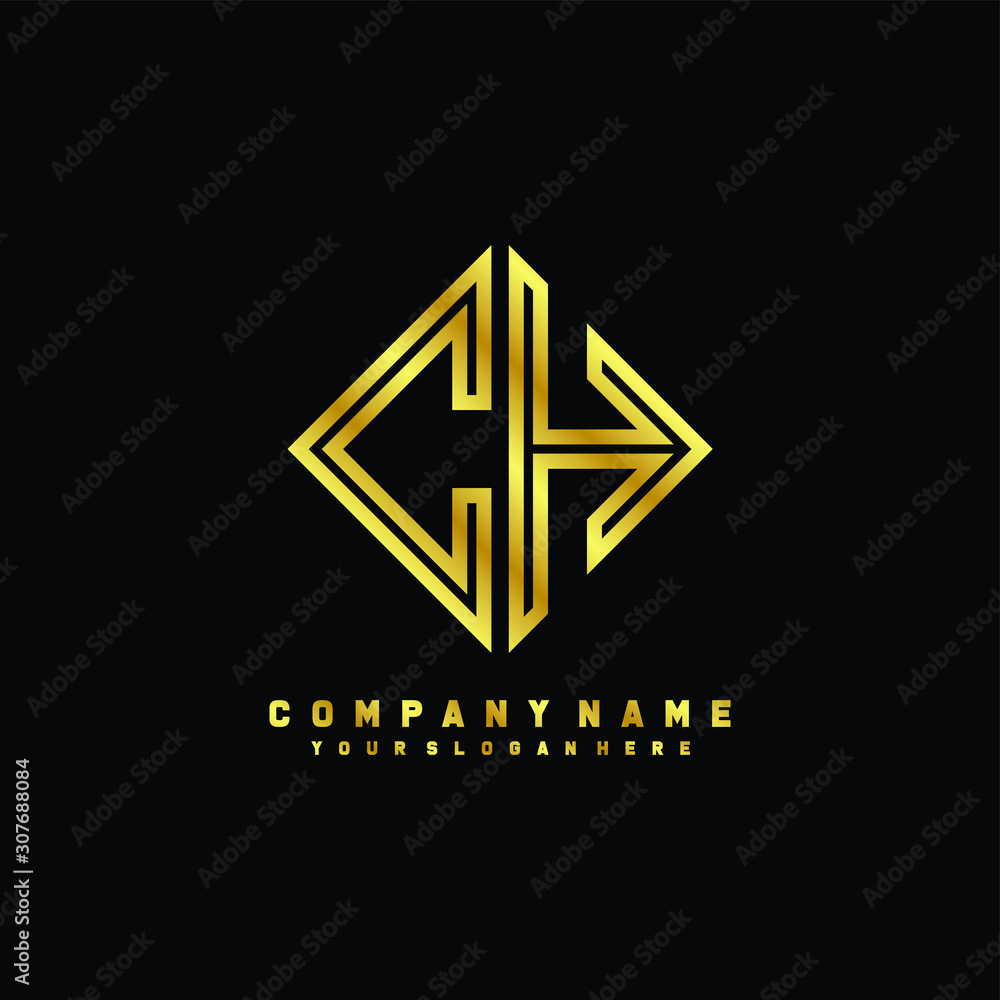 CH initial letter luxury gold line logo CH initial letter luxury gold line logo