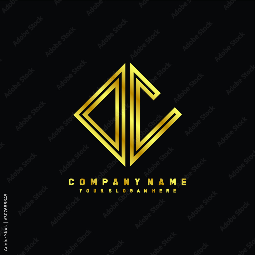 DC initial letter luxury gold line logo DC initial letter luxury gold line logo