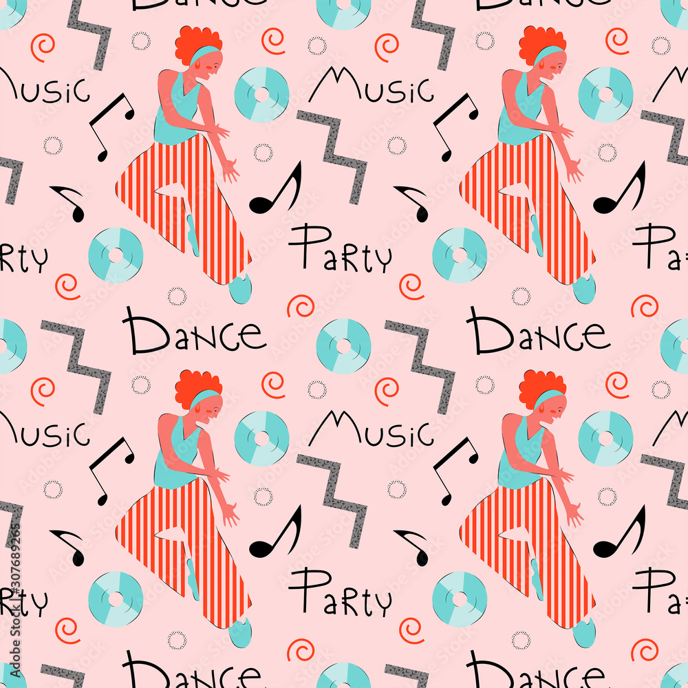 Vector geometric texture with dancing girl Vector geometric texture with dancing girl