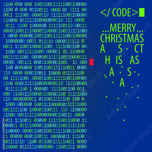 Programming Code, Dos, vector numbers with code, text of merry christmas, vector illustration,