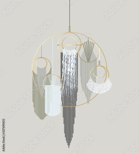 Knitted wall decor. Macrame wall hanging. Boho style. Bohemian Macrame. Needlework from threads. Geometric, minimalistic home decor.