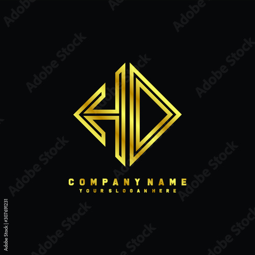 HD initial letter luxury gold line logo