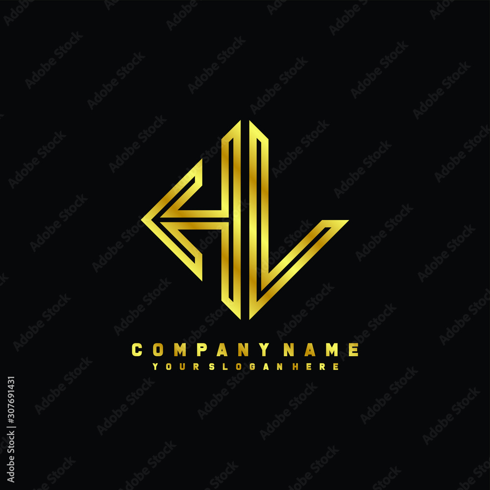 HL initial letter luxury gold line logo HL initial letter luxury gold line logo