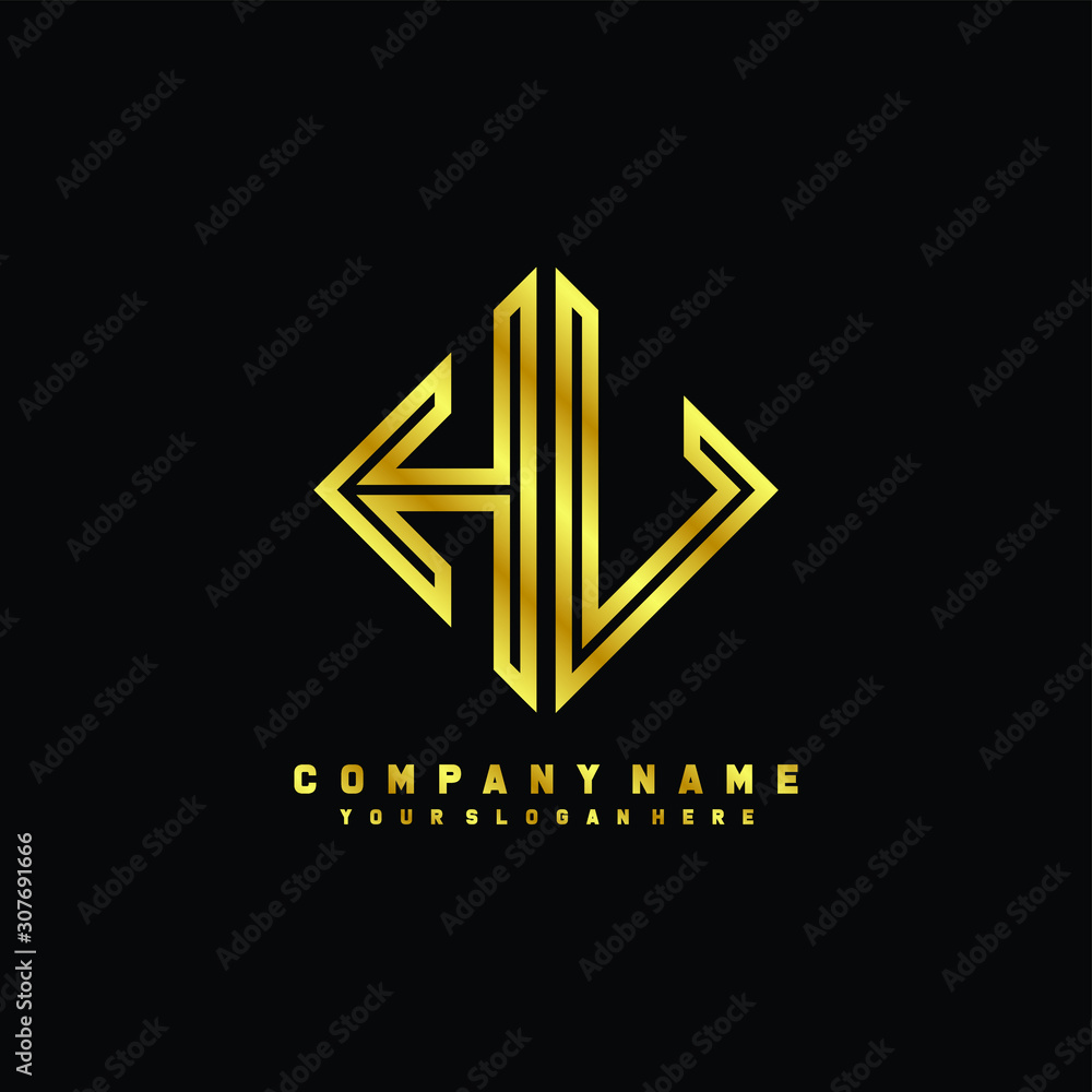 HU initial letter luxury gold line logo HU initial letter luxury gold line logo