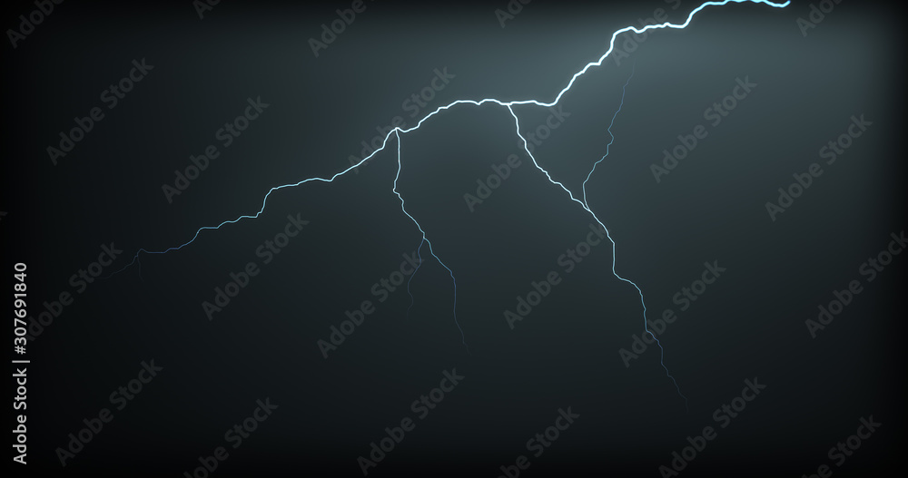 Lightning strikes on a black background with realistic reflections Lightning strikes on a black background with realistic reflections