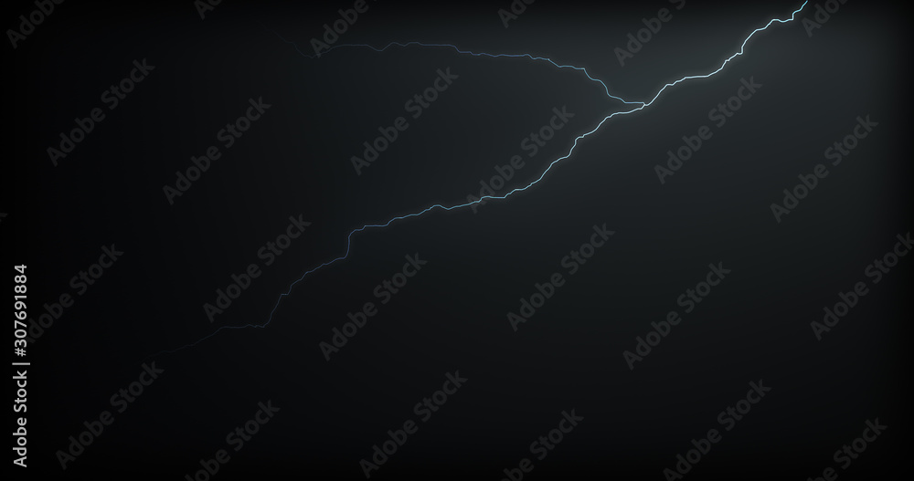 Lightning strikes on a black background with realistic reflections Lightning strikes on a black background with realistic reflections