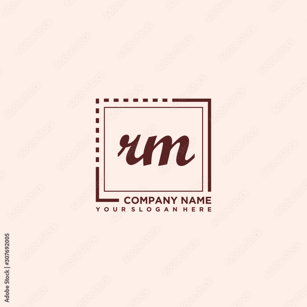 RM Initial handwriting logo concept, with line box template vector