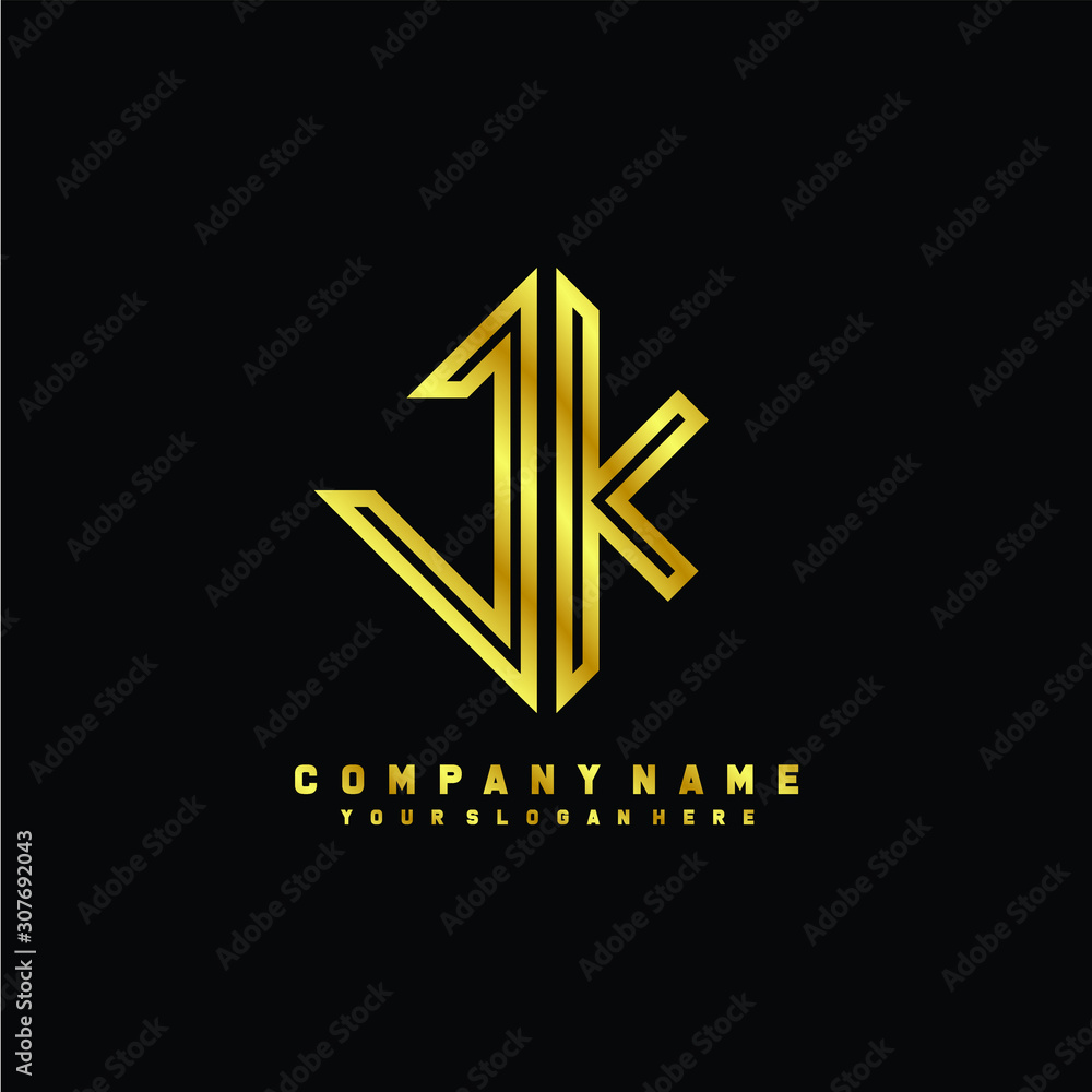 JK initial letter luxury gold line logo JK initial letter luxury gold line logo