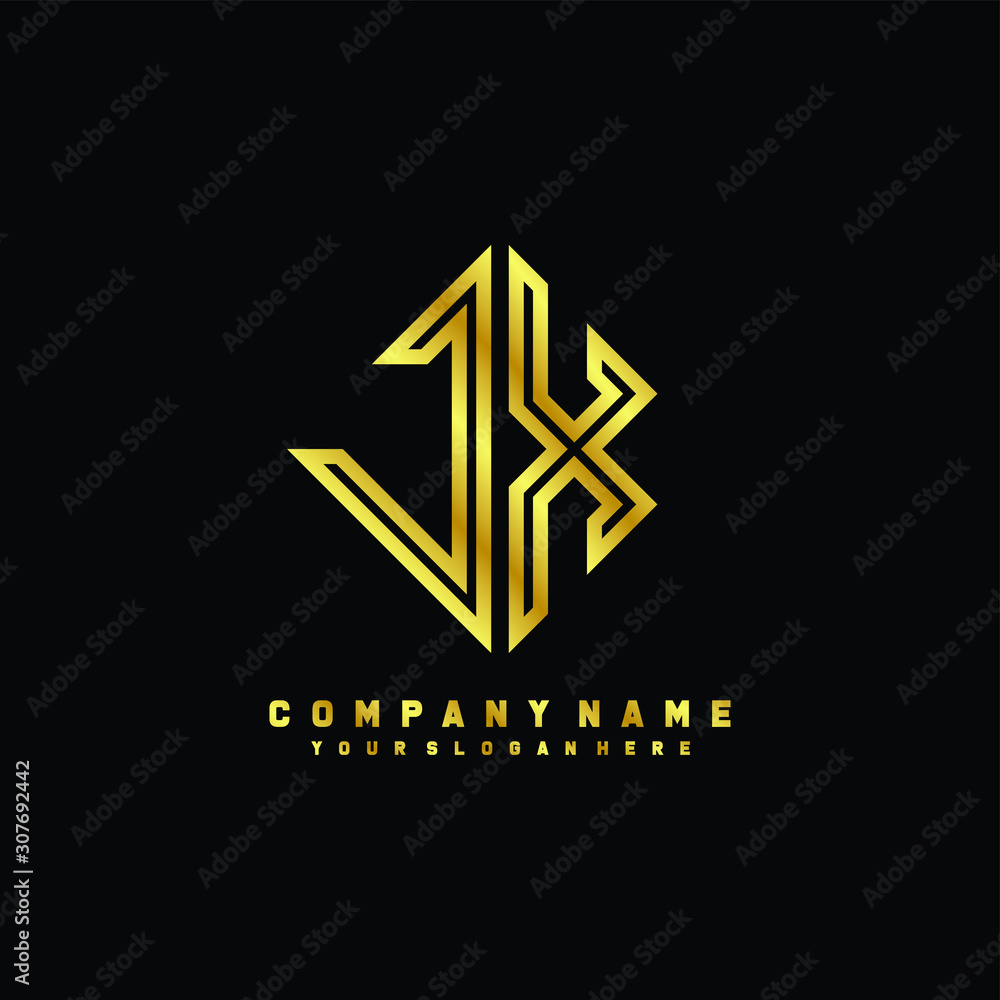 JX initial letter luxury gold line logo JX initial letter luxury gold line logo