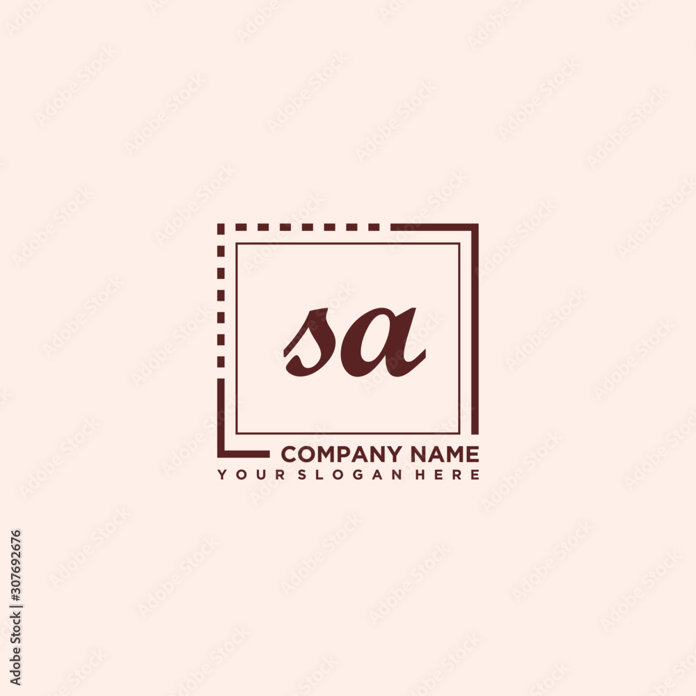 SA Initial handwriting logo concept, with line box template vector