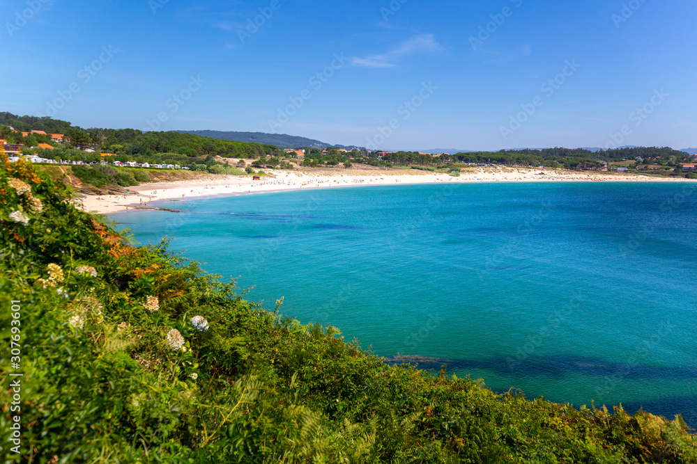 Idyllic bay with white sandy beach at the death coast, Laxe, Galicia, Spain