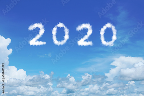 background of clear blue sky with 2020 for new year concept