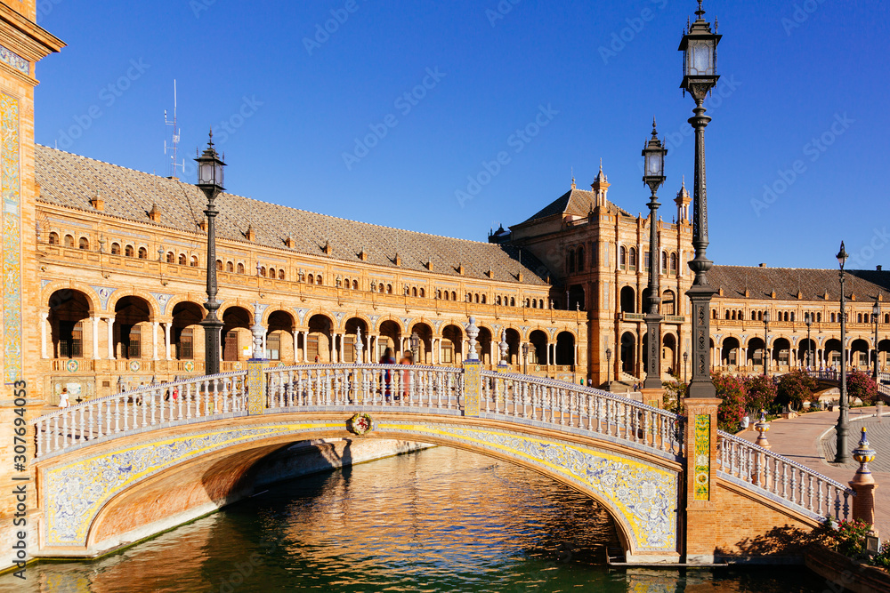 Seville, Plaza de Espana in a sunny afternoon. Andalusia, Spain.