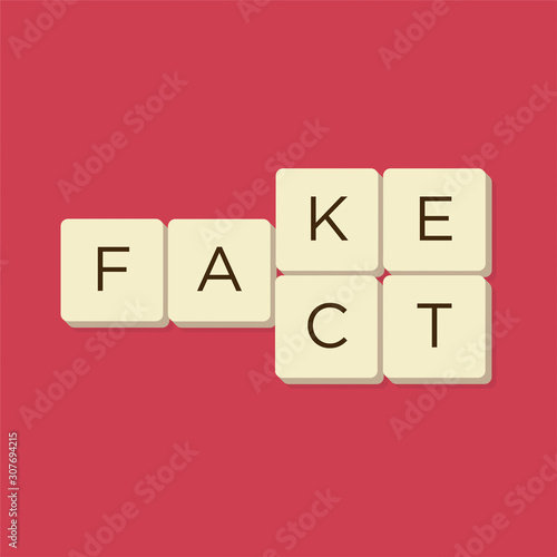 Fake news, fact news in scrabble letters. Isolate vector illustration.
