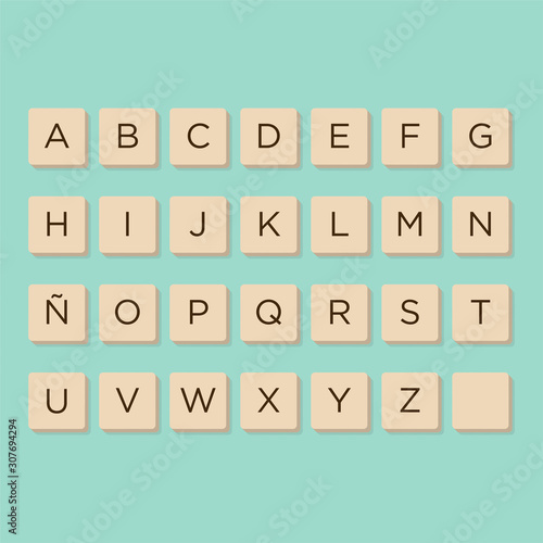 MurcAlphabet in letters game tiles. Isolate vector illustration to compose your own words and phrases. photo