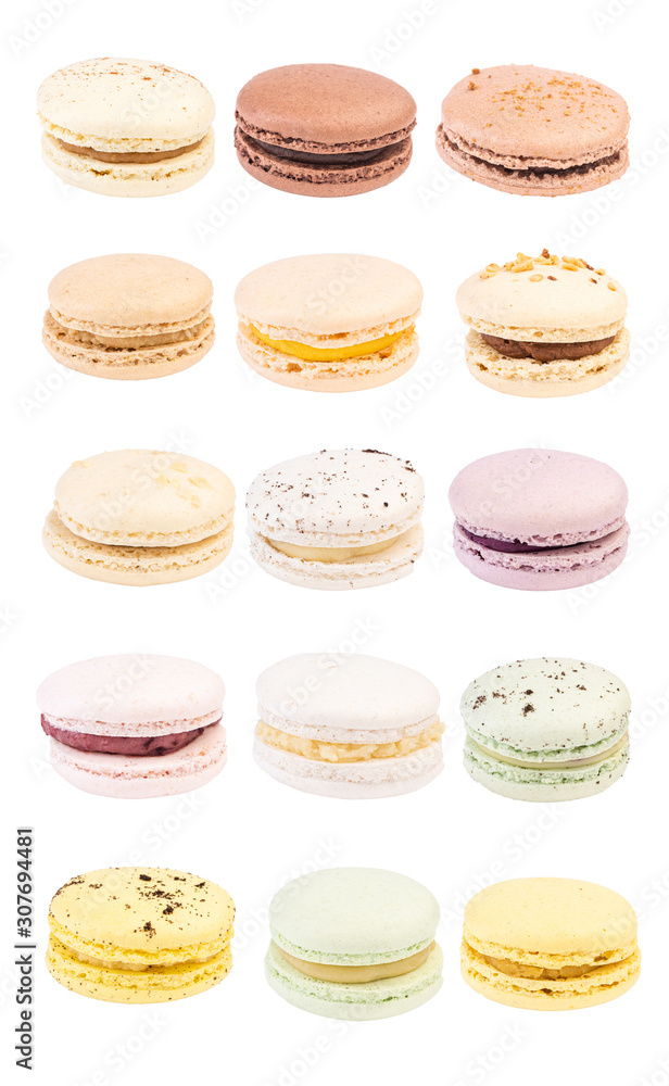 French Macaroons Poster. Isolated Macaroons Cookies on White Background French Macaroons Poster. Isolated Macaroons Cookies on White Background