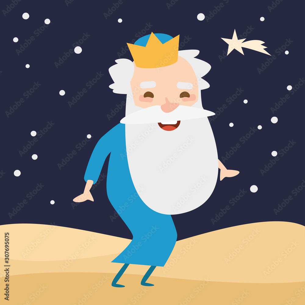 Fototapeta premium The kings of orient Melchior on a blue background. Christmas vectors.