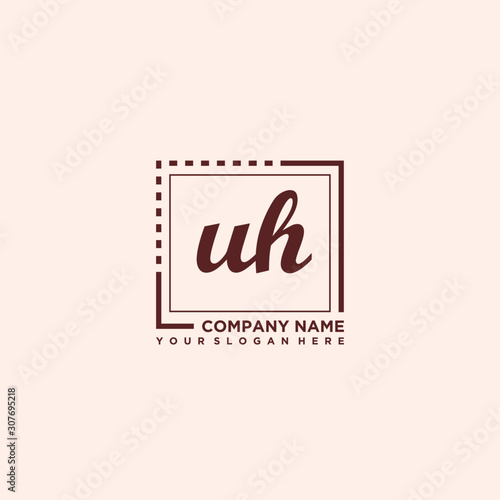 UH Initial handwriting logo concept, with line box template vector
