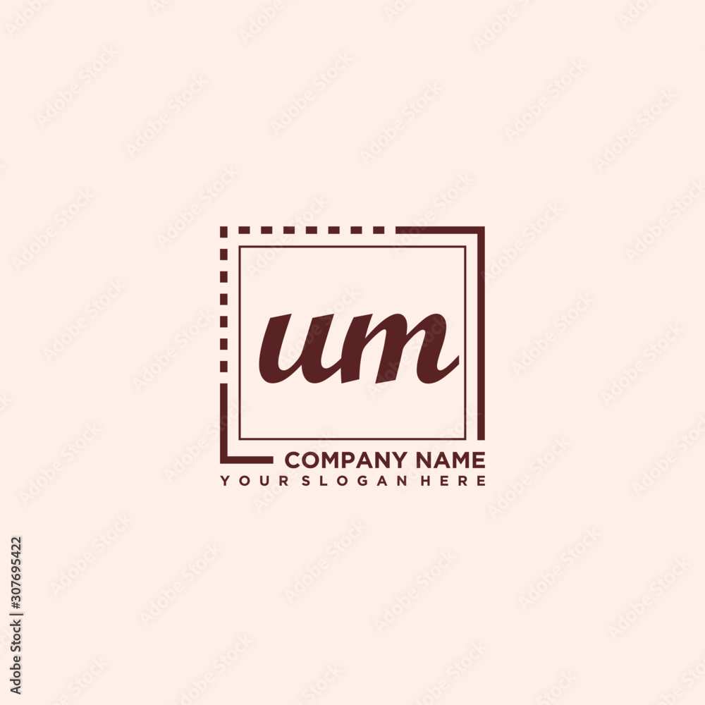 UM Initial handwriting logo concept, with line box template vector