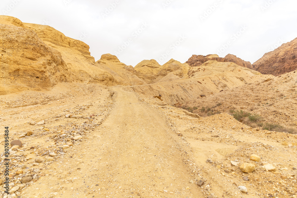 A hiking trail at the Wadi Mujib reserve. Jordan. A hiking trail at the Wadi Mujib reserve. Jordan.