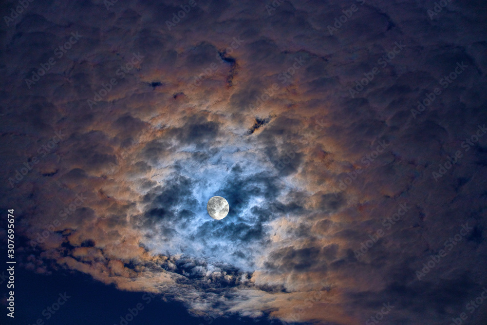 Bright Moon Earth satellite on the night sky