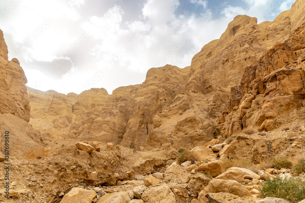 A hiking trail at the Wadi Mujib reserve. Jordan.
