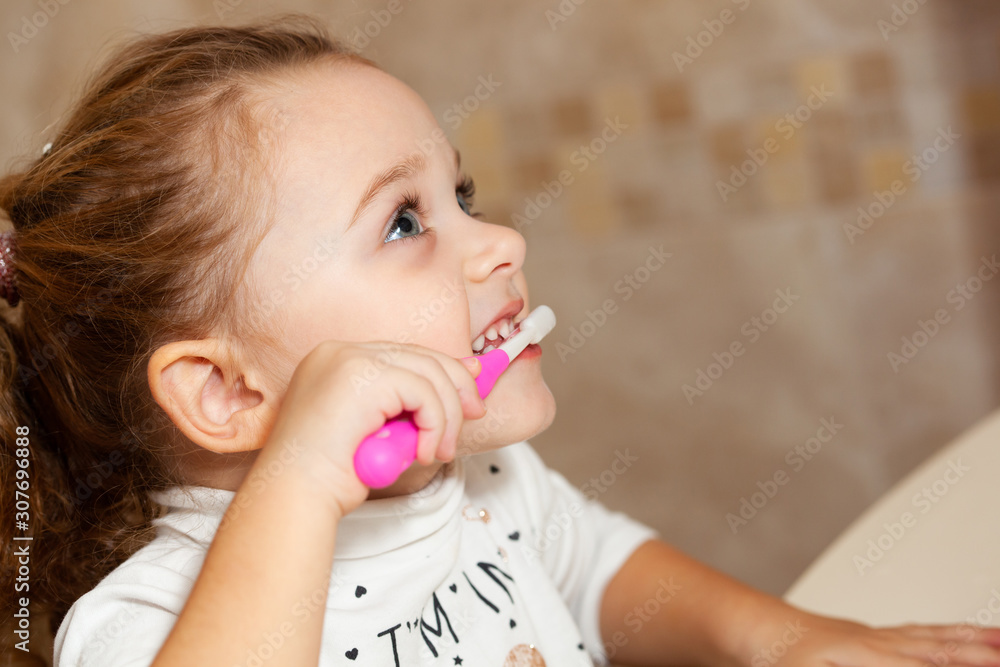 Cute little girl cleaning tooth with brush. Cute little girl cleaning tooth with brush.